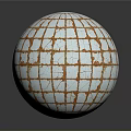 Artistic Spherical Sculpture With White Cracked Surface And Orange Grid Pattern
