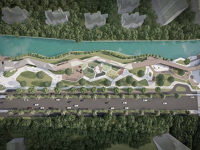 Modern Park Waterfront Landscape model