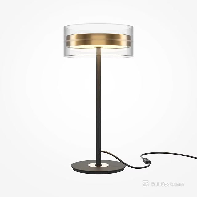 Modern Table Lamp With Transparent Shade Gold Accent Black Pole And Base 3d model 
