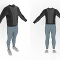 Black Zip Up Jacket With Gray Leggings And Gray Sneakers Sportswear Outfit