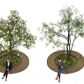 Circular Tree Pit With Green Leafy Trees And Seating For Relaxing People 3d model