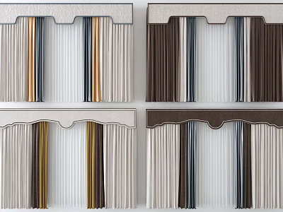 Elegant Curtain Designs With Neutral Brown Gold Blue Vertical Stripes And Valance 3d model