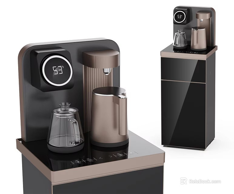 Modern Kitchen Appliances Featuring Coffee Machine Water Dispenser Digital Display And Black Brown Finish 3d model 