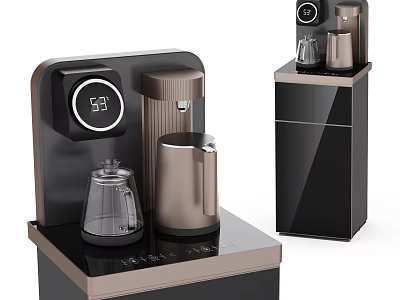 Modern Kitchen Appliances Featuring Coffee Machine Water Dispenser Digital Display And Black Brown Finish 3d model