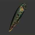 Shiny Metallic Green Beetle With Red Orange Tail Isolated On Gray Background
