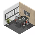 Modern Break Room With Table Chairs Whiteboards Potted Plant And Wall Screen
