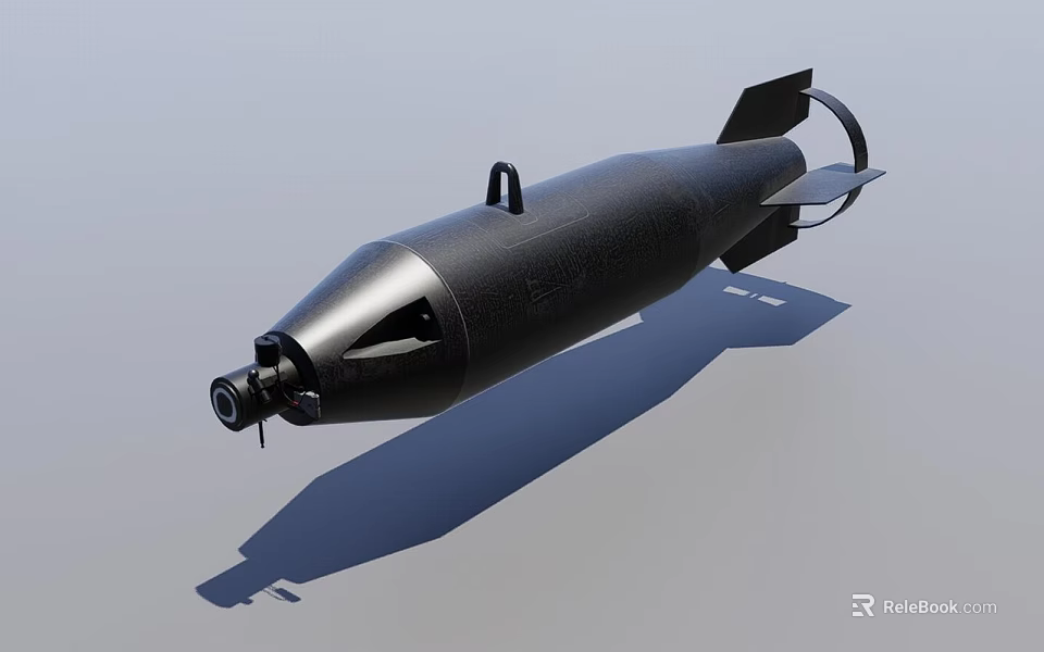 Black Streamlined Military Weapon Aerial Bomb With Tail Fins And Nose Cone 3d model 