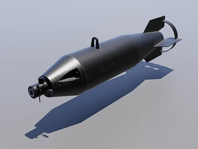 Black Streamlined Military Weapon Aerial Bomb With Tail Fins And Nose Cone 3d model