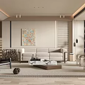 Modern Living Room Interior Design With Beige Sofa Artwork And Coffee Table 3d model