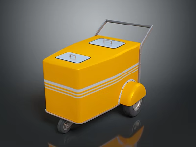 Yellow Mobile Food Cart With Two Square Compartments And Wheels 3d model