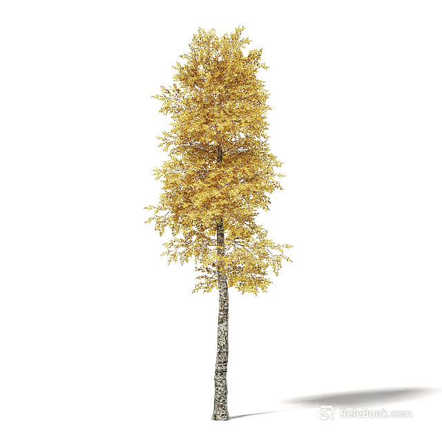 Beautiful Tree With Golden Leaves And Textured Trunk In Autumn 3d model 
