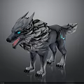 3D Model Of Mythical Gray Wolf With White Fur Blue Eyes And Glowing Blue Patterns