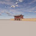 Ancient Chinese Traditional Red Watchtower With City Wall Classic Roof And Blue Sky