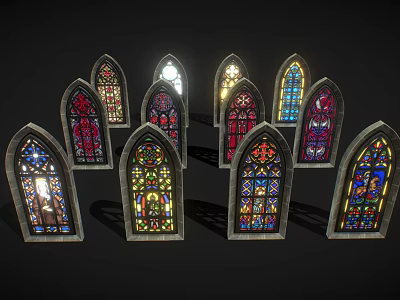 Vibrant Gothic Stained Glass Windows With Intricate Patterns And Colorful Designs 3d model