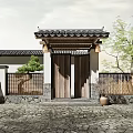 New Chinese Style Gate Patio Door 3d model