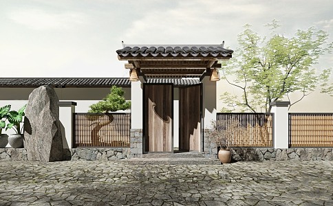 New Chinese Style Gate Patio Door 3d model