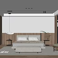 Modern Bedroom Interior Design With Large Bed Wooden Nightstands Pendant Light And Accent Chair