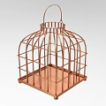 Ornamental Copper Metal Birdcage With Open Frame Handle And Square Base