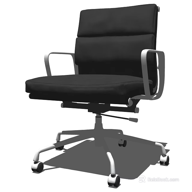 Modern Black Office Chair With Silver Armrests Padded Seat And Swivel Wheels 3d model 