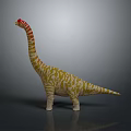 Detailed Dinosaur Model With Long Neck Red Stripes And Yellow White Patterns 3d model
