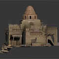 Ancient Architectural Model With Dome Structure Stone Steps And Balcony Railing