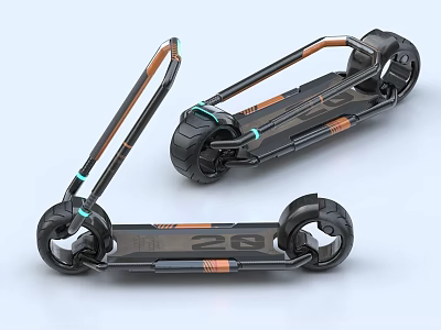 Futuristic Electric Scooters With Black Orange Frame And Large Wheels Design 3d model