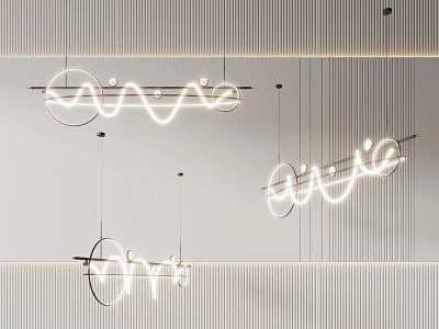 Modern Hanging LED Chandelier with Circular Linear Design for Interior Living Space 3d model
