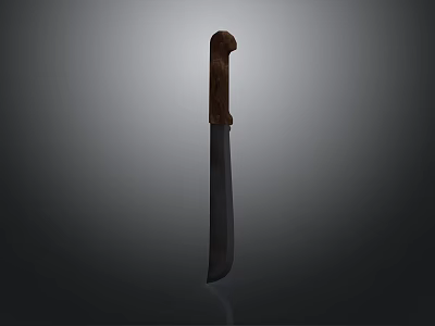 Sharp Kitchen Knife With Black Blade And Brown Handle On Gray Gradient Background 3d model