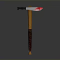 Axe Weapon With Red Stained Blade And Yellow Brown Wooden Handle