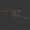 Vintage Rusted Military Old Cannon with Long Barrel and Metal Wheels