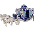 Blue And Silver Decorative Carriage Ornament Set With Horse And Crown Details