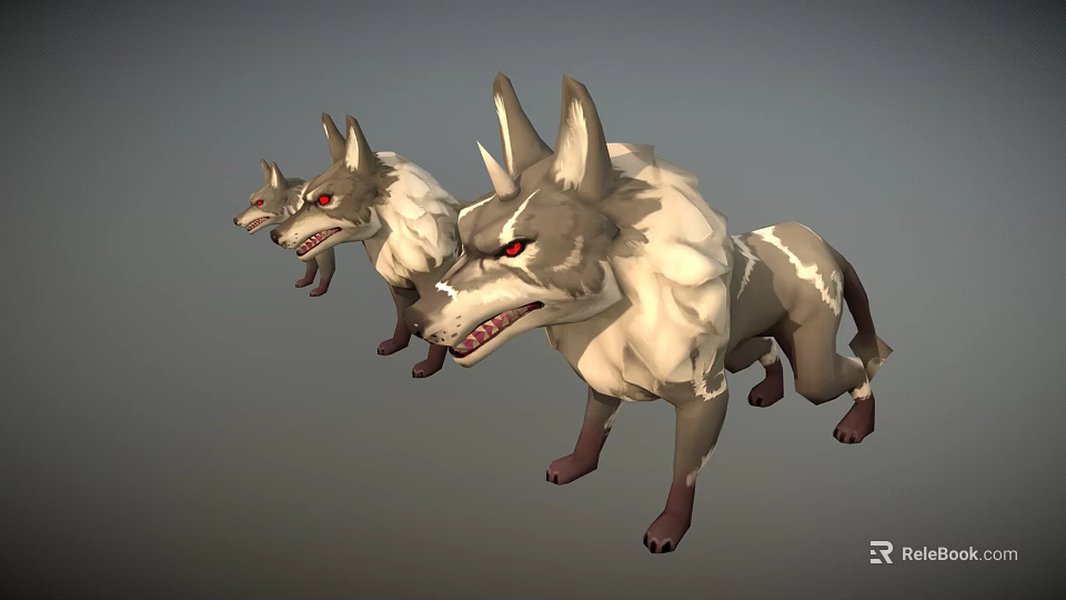 Three Fierce Cartoon Wolf 3D Models With Red Eyes And Gray White Fur 3d model 