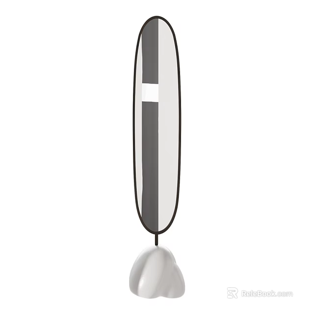 Modern Oval Mirror With Sleek Black Frame And Minimalist White Base 3d model 