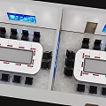 Modern Monitoring Room Interior Design With Large Monitor Screens Long Conference Table And Black Chairs