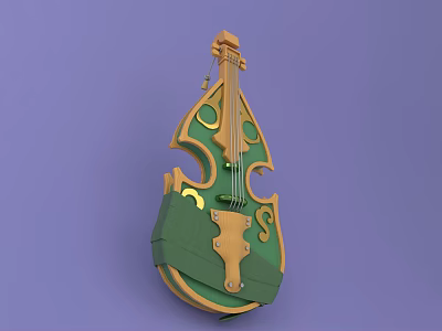 Creative Decorative Violin Musical Instrument with Green Art Supplies Elements and Yellow Patterns 3d model