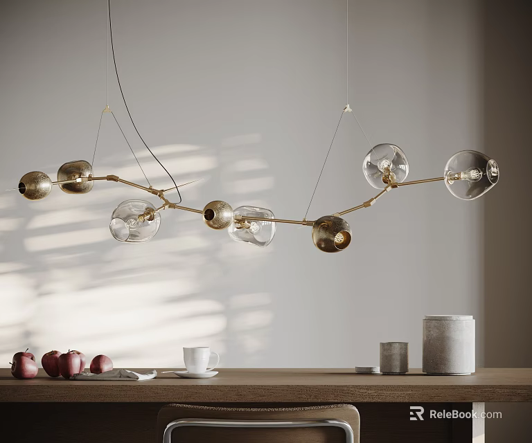 Modern Golden Branch Design Chandelier With Transparent Glass Globes And Gold Bases 3d model 