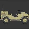 Military Green Vintage Off Road Jeep With Antenna And Cargo Equipment