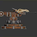 Medieval Catapult Weapon With Wooden Structure Metal Parts Ropes And Multi Tiered Base