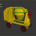 Yellow Concrete Mixer With Wheels Mixing Drum And Manual Crank Construction Tool