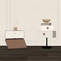 Modern White Bedside Tables With Leather Storage Metal Stand Books Golden Bowl And Decorative Balls