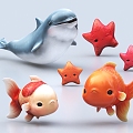 Goldfish Ornamental Fish Pet Fish Starfish Dolphin Cartoon Goldfish Dolphin Cartoon Animal Sea Life 3d model