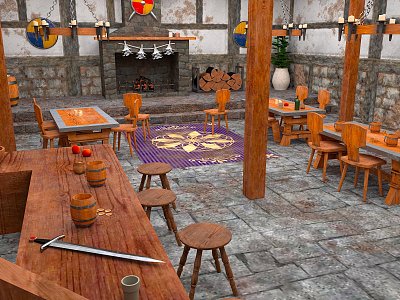 Industrial LOFT Cartoon Scene Tavern Medieval Tavern Cartoon Tavern Animation Tavern 3d model