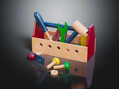 Wooden Toy Tool Set With Screwdriver Wrench Hammer Screws And Play Blocks 3d model