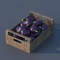 Wooden Crate Filled With Fresh Purple Bell Peppers And Green Stems