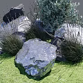 Natural Stone And Wood Garden Design With Green Grass And Plants
