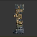 Traditional Wooden Tower With Multiple Floors Blue Roofs Stone Base And Stairs