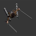 3D Character In Brown Coat Fighting Giant With Swords And Maneuver Gear 3d model