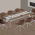 Modern Conference Room Setup With Long Table Brown Chairs And Wooden Floor