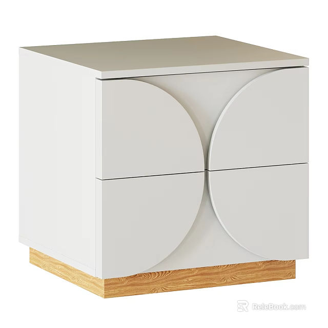White Bedside Table With Round Drawer Panels And Wooden Base 3d model