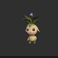 Cartoon Lamb Like Creature With Purple Flower Green Leaves Big Eyes And Green Body